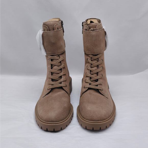 Vince Camuto Fawdry Tan Suede Combat Boots Women’s 6.5M Moto Lug Sole Fall Biker - Picture 4 of 13